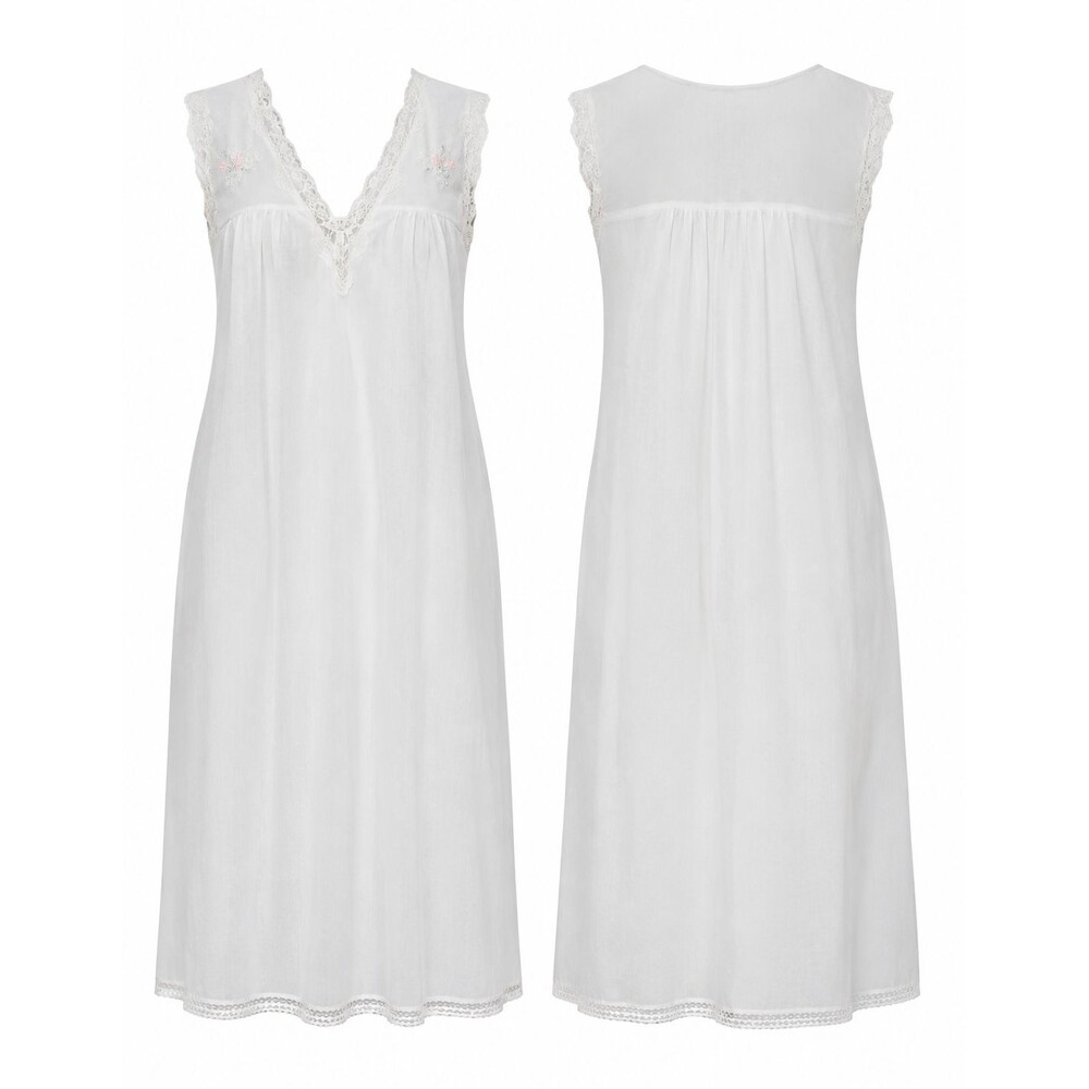 Vintage Van Raalte White Lace Trim Sleeveless Nightgown Slip Women's M